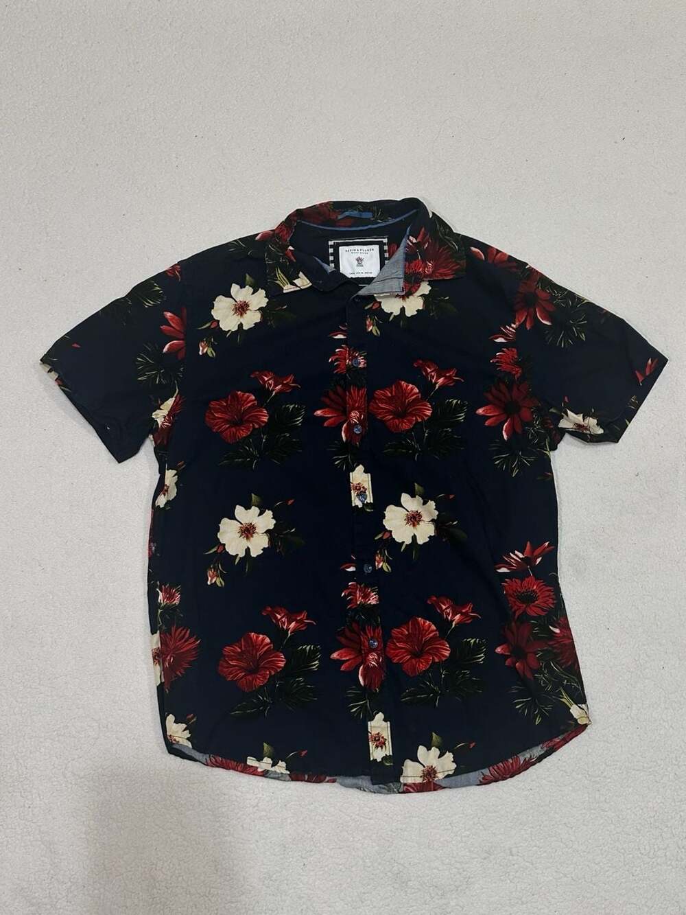 Denim & Flower Ricky Singh Floral Short Sleeve Button Down Shirt Size M